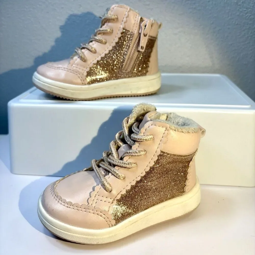 H&M Sparkly Pink and Rose Gold Baby Shoe Boots size 2.5-3.5